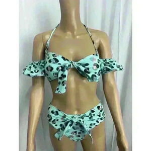 NWT 90s Style BCBG Leopard Sexy Off The Shoulder Bikini Bathing Suit S Y2K